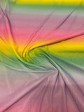 New rainbow design power mesh 4-way stretch nylon quality 58/60” Sold by the YD. Ships worldwide from Los Angeles California USA.