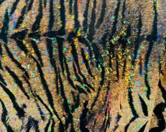 New Wild Tiger design on Hologram shattered glass metallic nylon spandex 4-way stretch 58/60” High quality fabrics by AlexLAFabrics