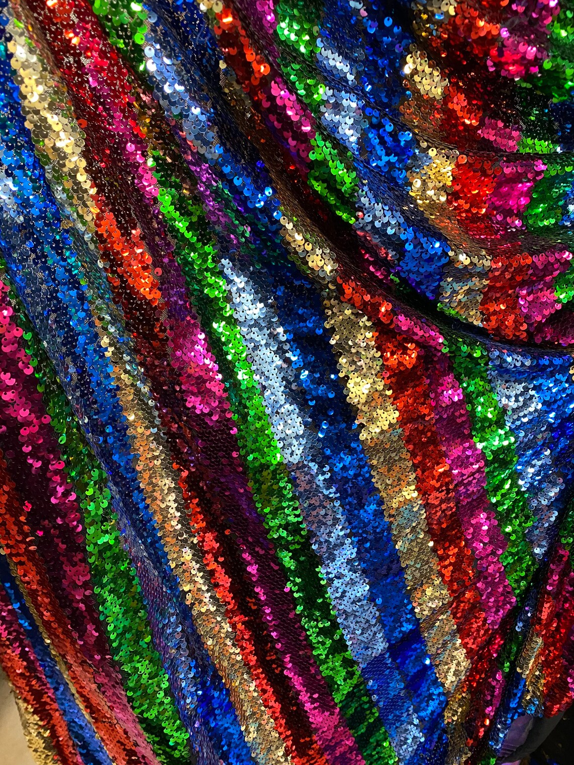 New stripe design rainbow sequins multicolor on stretch mesh Etsy
