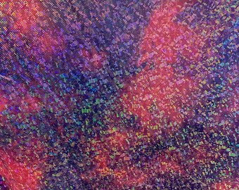 New tie dye cotton candy shattered glass metallic nylon spandex with hologram foil 4-way stretch 58/60” Sold by the YD.