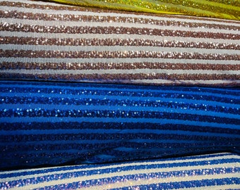Lentejuelas de rayas de lujo bordadas en malla de nailon spandex elástico en 4 direcciones 58/60" Vendido por YD. Se envía a todo el mundo desde Los Ángeles CA