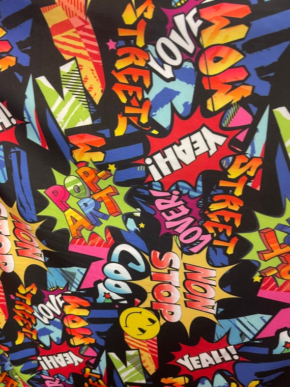 Graffiti Pop Art Design Print on Great Poly Spandex 4-way Stretch