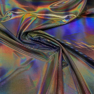 New spectrum design iridescent metallic nylon spandex with hologram foil 4-way stretch 58/60” Sold by the YD. Ships worldwide from L.A CA US