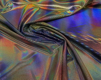 New spectrum design iridescent metallic nylon spandex with hologram foil 4-way stretch 58/60” Sold by the YD. Ships worldwide from L.A CA US