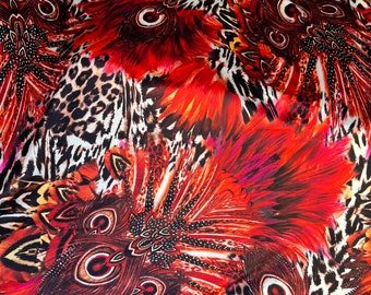 Hiding Leopard & Peacock-ontwerp exotische dierenprint op yoga poly spandex 4-way stretch 58/60" Verkocht door de YD. Wereldwijd verzonden