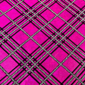 Plaid design on hologram shattered glass metallic nylon spandex with flocking 4-way stretch 58/60” Sold by the YD. Ships Worldwide from L.A