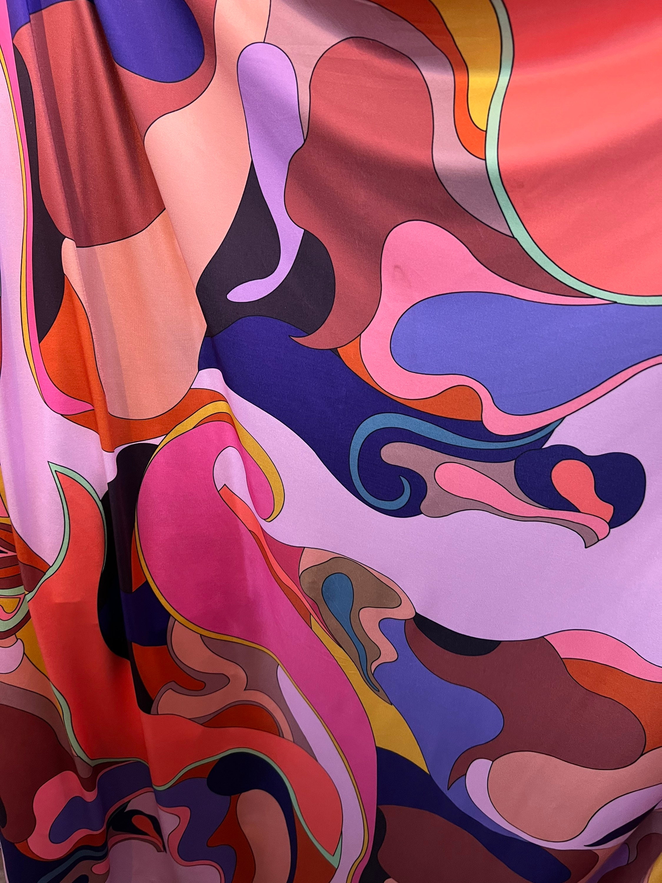 Rayon Fabric, Pucci-Inspired Fiery Hot Pink Psychedelic Rayon