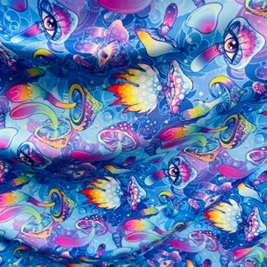 New Magic Mushrooms design print on great quality of nylon spandex 4-way stretch 58/60” Sold by the YD. Ships Worldwide from Los Angeles CA