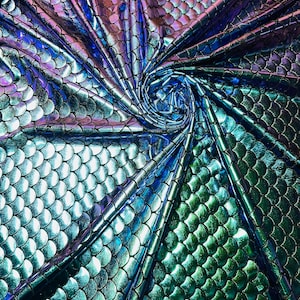 New Iridescent mermaid design purple/green hologram metallic nylon spandex high quality fabrics by AlexLAFabrics