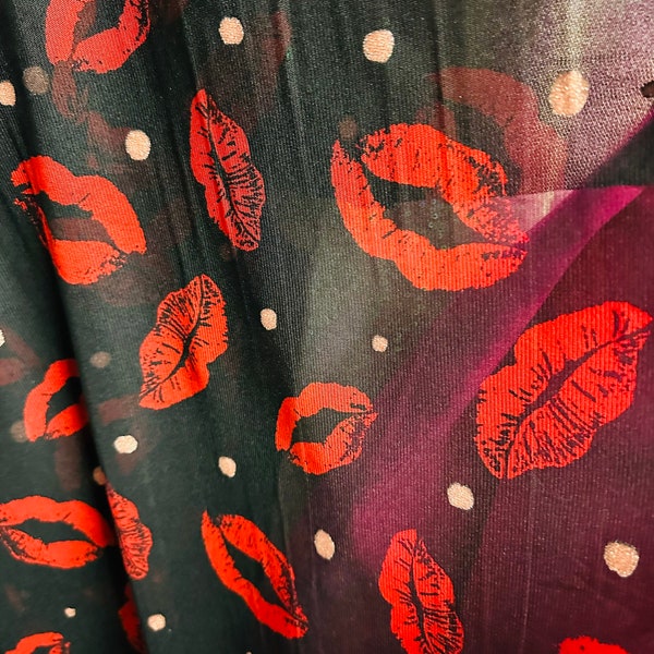 Lips design print on power mesh 4-way stretch 58/60” Sold by the YD. Ships worldwide from Los Angeles California USA