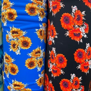 New sunflower design print on best quality of nylon spandex 4-way stretch 58/60” Sold by the YD. Ships Worldwide from Los Angeles California