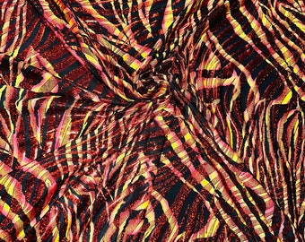 Nuevo diseño de tigre abstracto, holograma de nailon metálico spandex elástico en 4 direcciones, 58/60”. Se vende por yarda.