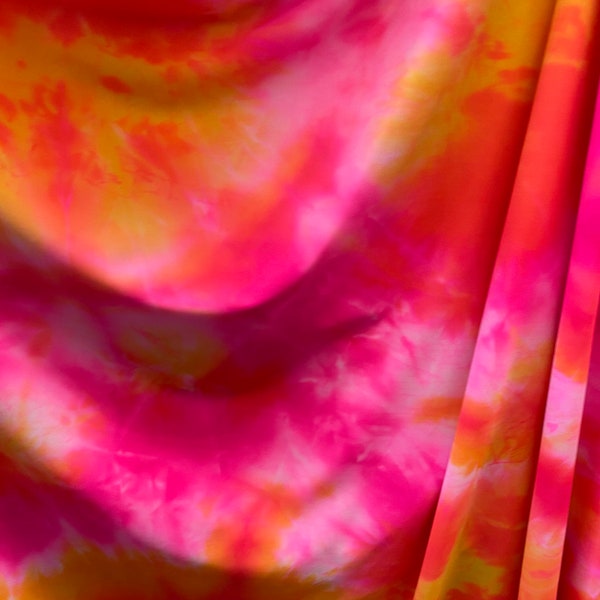 New tie dye nylon spandex pink/orange/yellow best quality 4-way stretch 58/60” Sold by the YD. Ships worldwide from Los Angeles California.