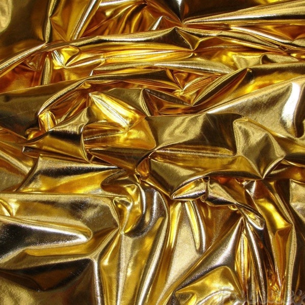 Super shiny metallic lame all over foil nylon spandex 4-way stretch 58/60” Sold by the YD.