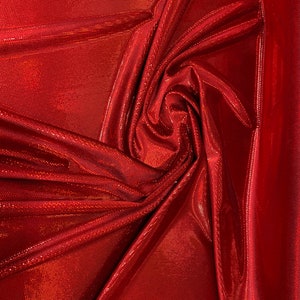 New Iridescent scarlet RED metallic stretch velvet with hologram foil 58/60” Sold by the YD. Ships worldwide from Los Angeles California USA