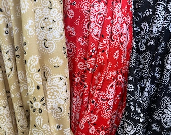 Bandana paisley design print on great quality of knit spandex 4-way stretch 58/60” Sold by the YD. Ships worldwide from Los Angeles