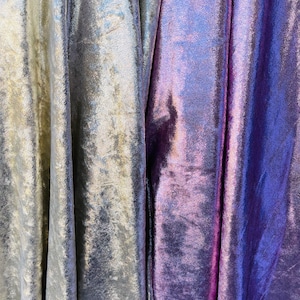 New Luxury shimmer foiled velvet 4-way stretch 58/60” Sold by the YD. Ships Worldwide from Los Angeles California USA.