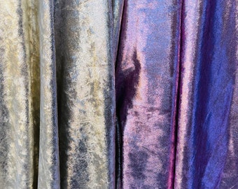 New Luxury shimmer foiled velvet 4-way stretch 58/60” Sold by the YD. Ships Worldwide from Los Angeles California USA.