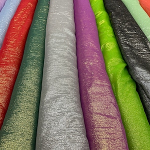 Silk metallic chiffon various colores in stock 2way Stretch 44/45” Sold by the YD. Ships worldwide from Los Ángeles California USA.