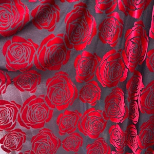 New rose design burnout velvet 4way stretch black/red 58/60&quot; Sold by the YD. Ships worldwide from Los Angeles California USA.