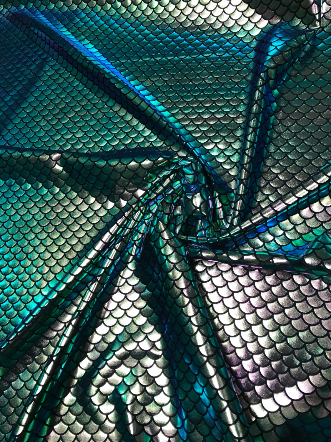 Iridescent Green Mermaid Fish Scale Design. Spandex Fabric 4way. Sold ...