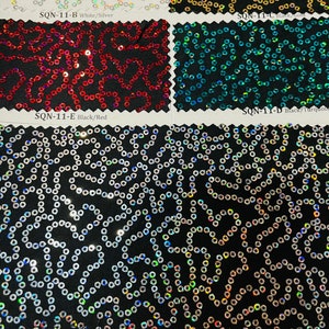 Luxury chain design hologram sequins embroidered on Spandex base 2-way stretch 58/60” Sold by the YD. Ships Worldwide from Los Angeles CA.