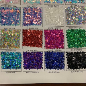 New sequins cosmic iridescent mini glitz sequins embroidered on stretch power mesh 4-Way 55/56&quot; Sold by the YD. Ships worldwide