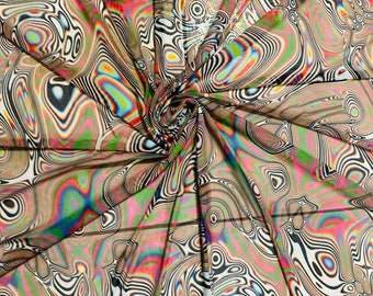 Lujoso estampado abstracto de lava sobre malla de nailon de alta calidad, spandex, elástico en 4 direcciones, 147/152 cm. Se vende por yarda. Envíos a todo el mundo.