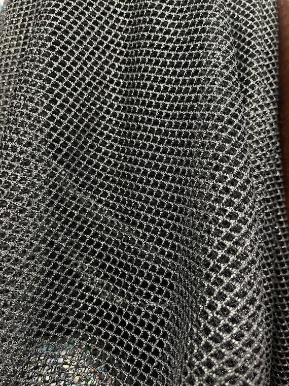 Metallic Fishnet Black silver 2 way Stretch 58 60 Sold by the YD. Ships Worldwide From Los Angeles California USA. Etsy