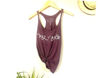 Peace and Love Women&#39;s yoga tank, Latina shirts, spiritual, yoga wear , yoga top, OM, meditation tank, inspirational, paz, amor, cool style