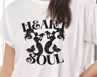 Mermaid tee ,Heart and soul shirt, surf shirt,  summer tropical tee, yoga top,  inspirational, symbol of love, cool style