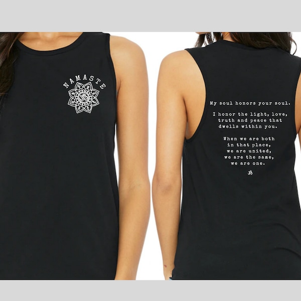 OM Namaste Yoga Muscle shirt, Good vibes, front and back print, Yoga gift, meditation shirt Yoga clothes Vegan shirt