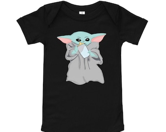 Blue Milk Baby, macacão de bebê, a criança segurando leite azul, design desenhado à mão, roupa de bebê, presente de chá de bebê, presentes de bebê nerd, roupas de bebê