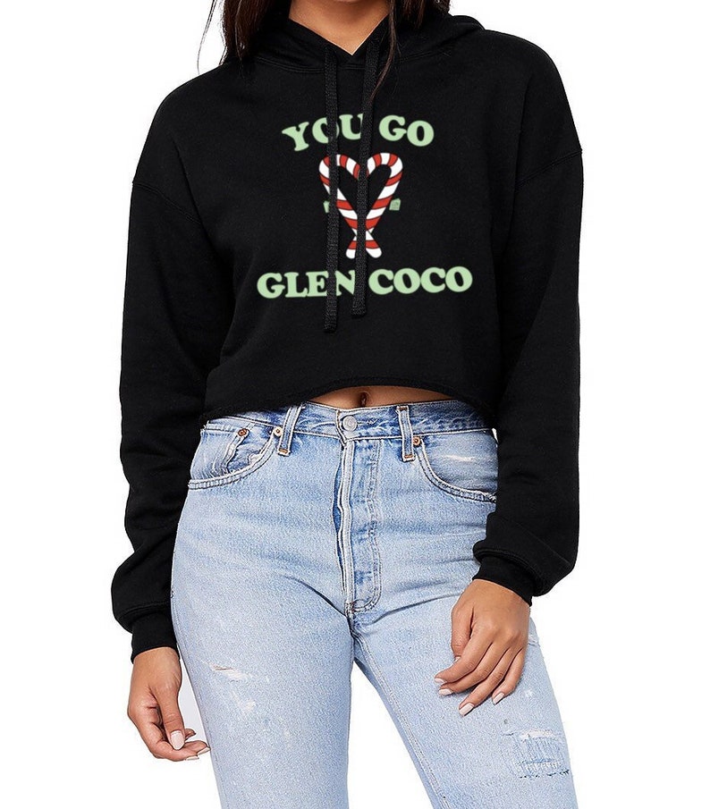 glen coco womens cropped hoodie candy canes fleece lined You Go Glen Coco Cropped Hoodie plastics christmas hoodie holiday hoodies