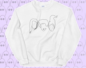 Minimalistische Sanderson Sisters sweatshirt, jaren '90 halloween film trui, pop cultuur trui, handgetekende illustratie, minimalistische Halloween