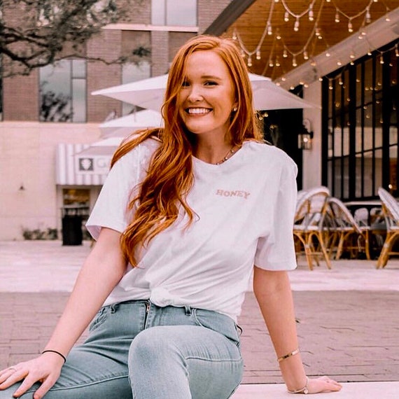 Honey graphic tee, honey, typography, pocket detail, crewneck, soft tshirt, minimalist tshirt, tumblr style, uh huh honey, cute tshirts, fun