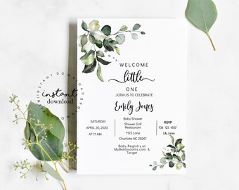 Minimalist Greenery Shower Invitation, KC40 - Digital baby shower invitation