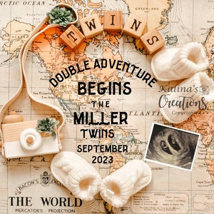 Twins New Baby Travel Adventure Pregnancy Announcement for Social Media Announce - Pregnancy Announce