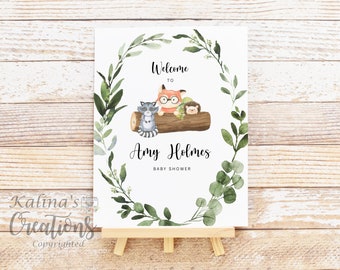 Woodland Animals Baby Shower Signs Printable 11"x14", KC85- virtual baby shower invitation