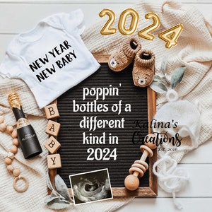 New Year 2024 Pregnancy Announcement Template for Social Media Announce - Baby Announcement Virtual  - Pregnancy Announce