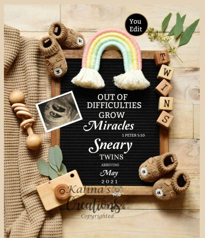 Rainbow Twins Pregnancy Announcement for Social Media Digital pregnancy announcement digital Pregnancy Announce image 1