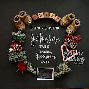 Christmas Twin Pregnancy Announcement for Social Media Announce - Virtual  - Pregnancy Announce Twins
