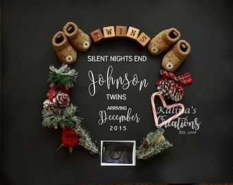 Christmas Twin Pregnancy Announcement for Social Media Announce - Virtual  - Pregnancy Announce Twins