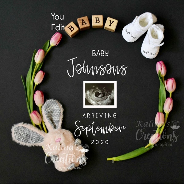 Easter Pregnancy Announcement Digital, Easter Bunny Baby Announcement digital -virtual - Spring Pregnancy Announcement