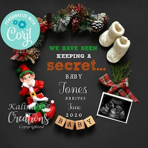 Christmas Pregnancy Announcement Digital Template Elf- pregnancy announcement digital - New Grandparents Announcement