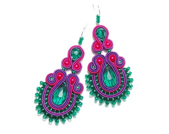 light and delicate soutache earrings Purple soutache earrings based on a golden circle with wobbly hanging earrings with tassels