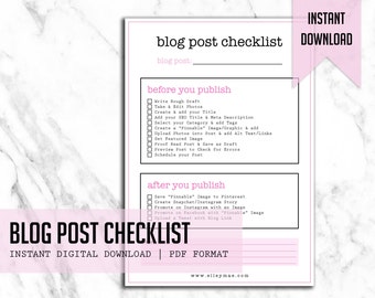 Blog Post Checklist | Instant Digital Download - Printable A4 Template