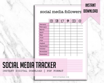 Socia Media Tracker | Instant Digital Download - Printable A4 Template