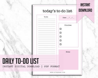 Daily To-Do List | Instant Digital Download - Printable A4 Template