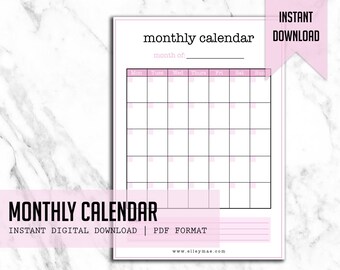 Monthly Calendar | Instant Digital Download - Printable A4 Template